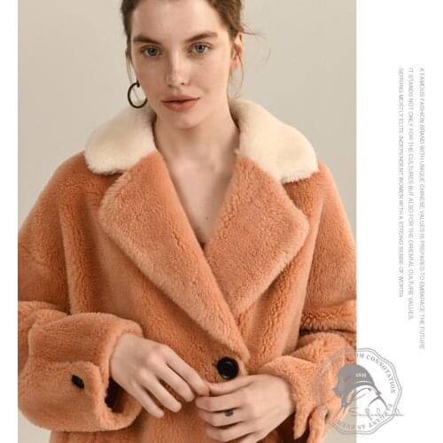 Winter Women High Quality real lambswool Fur OverCoats teddy cloth Luxury Long Loose Thick Warm Plus Size Female 2019 pink