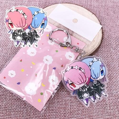 1pcs 6cm Anime Keychain Anime Re:Zero Kara Hajimeru Isekai Seikatsu Rezero Rem Ram cameltoe Doubleside Print Keychain Keyrings