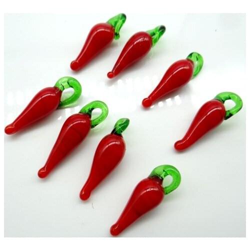 Wholesale Natural stone Colored glass Quartz crystal Red pepper charms pendant for diy Jewelry making necklace Accessories 10pcs