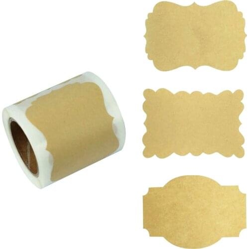100pcs/roll Stickers Kraft Paper Adhesive Label KitchenTags 3 shapes Seal Gift Pack Wrap DIY Craft Handmade Home Note 7.5x50cm