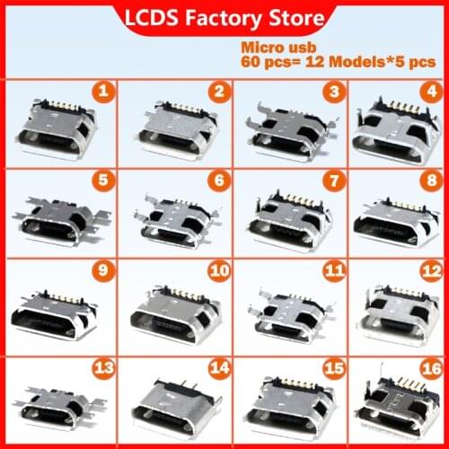 16 Models Micro USB Female Connector For Mobile Phone Charging SMT Socket Data Jack Connector Port PCB Board Drop Shipping
