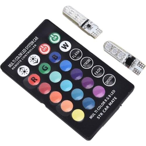 2pcs T10 5050 W5W 6 SMD Remote Control RGB LED Car Dome Reading Light Lamp Bulb