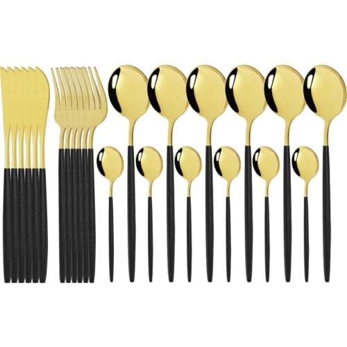24Pcs Black Gold Stainless Steel Dinnerware Set Knife Fork Coffee Spoon Cutlery Set Kitchen Tableware Set Brazil Dropshipping