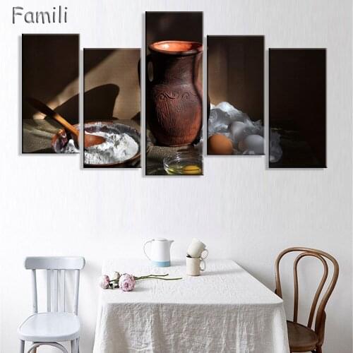 5Panel Egg And Flour And Cup Of Modern Canvas Print Painting Wall Art Picture For Kitchen Room Decoration Artwork Unframed