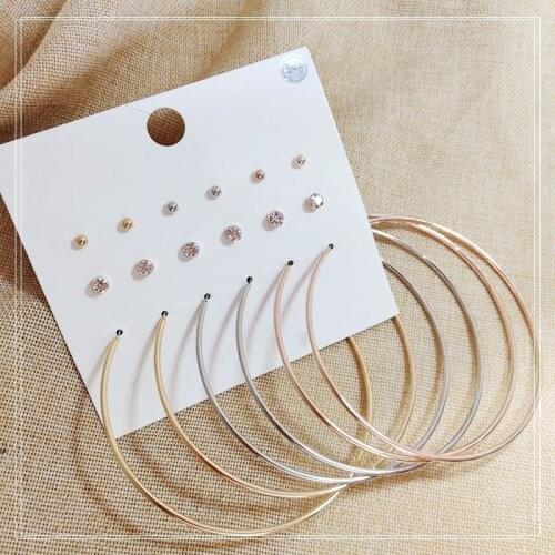 9 Pairs/Set New Fashion Hip Hop Rose Gold Silver Color Big Circle Hoop Earrings Set Jewelry Accessory Party Gift for Women