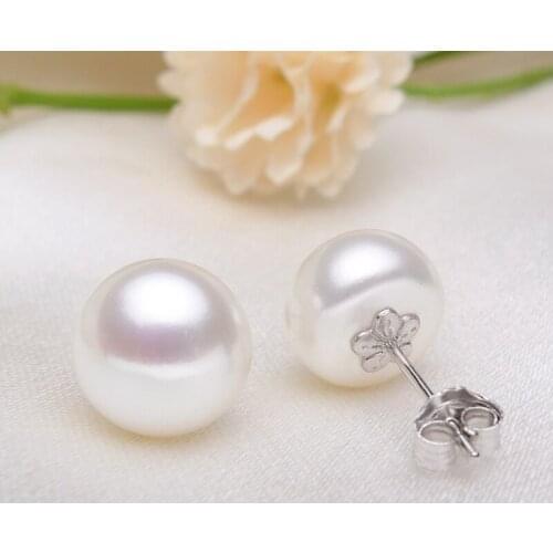 925 real natural big 925 Sterling 10-11mm very bright light Steamed Buns round white natural pearls earrings earri