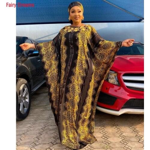 African Clothes For Women 2 piece ladies Chiffon Round Neck Swing Dress Africa Womans Clothing Bat Sleeve Robe Femme Musulmane