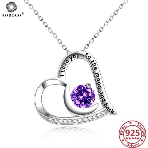 AOBOCO 925 Sterling Silver Necklaces Colorful Crystal Charms Necklaces Pendants 925 Silver Chain Moms Gift Trendy Jewelry Gifts