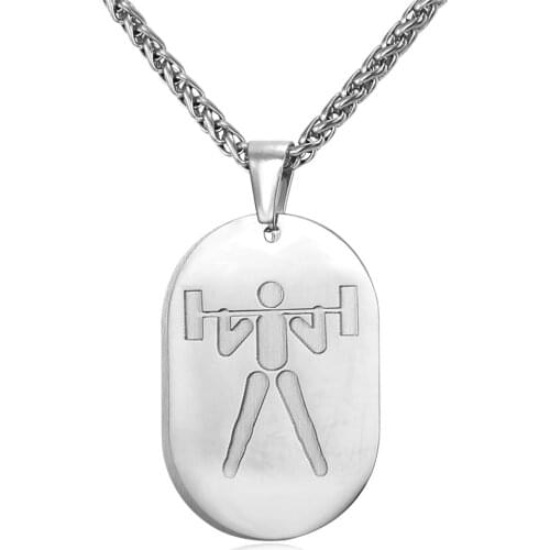 Collare Gym Sport Weightlifting Pendent Stainless Steel Gold Color Necklace Fitness Accessories Dog Tag For Men Jewelry P944