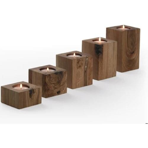 Dekoratif Ahşap Şık Mumluk Set 5'li