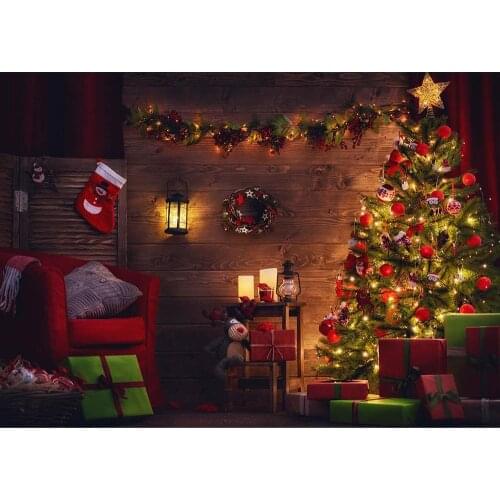 Wooden Room Christmas Tree Gifts Decors Photography Backdrop Vinyl Photo Studio Party Background for Home Children Baby Shower