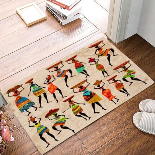 Ethnic African Women Bathroom Accessories Set Dirt Debris Mud Trapper Boot Shoes Scraper Water Absorbent Natural Coir Accent Rug