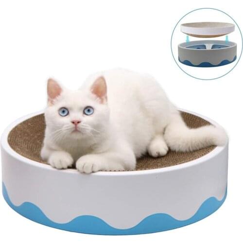 Cardboard Cat Scratcher Scratch Pad Reversible & Replaceable Cake Shaped Cat Lounge Bed Corrugated Scratching Pad with Catnip