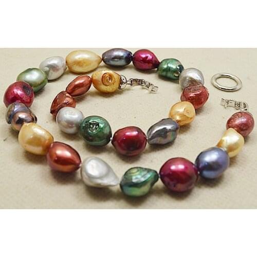 Unique Pearls jewellery Store Big Size 12-18MM Multicolor Freshwater Pearl Necklace Bracelet Earrings Jewelry Set Women Gift