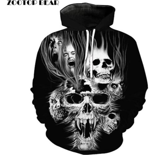 Cool Skull Printed Hoodies 3D Men Women Fashion Sweatshirts Hooded Tracksuits Male Pullover Brand Drop Ship Hoodie ZOOTOP BEAR