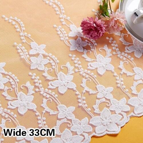 33CM Wide Lace Fabric White 3d Flower Embroidery Lace Trim Curtains Clothes Dressmaking Needlework DIY Decoration Accessories