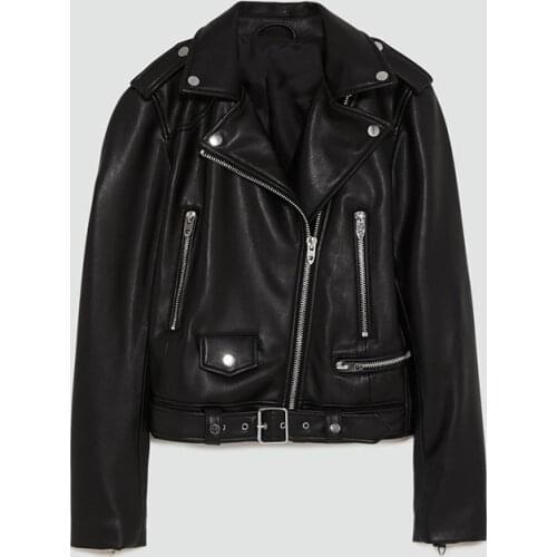 New 2020 Autumn Women Pu Shoulder strap Leather Jacket Woman Zipper Belt Short Coat Female Motorcycle Black Faux Leather Outwear