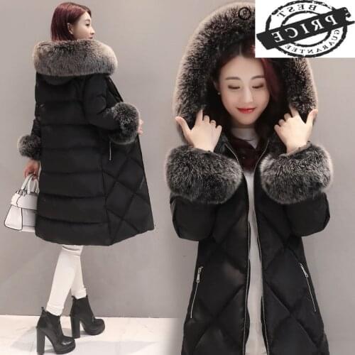 Winter Female Duck Down Jacket Large Fox Fur Hooded Thick Warm Womens Down Jacket Fashion Ladies Long Coat Hiver LW1552