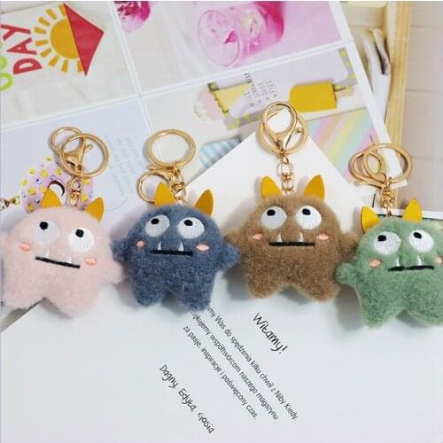 Cute Pink Plush Monster Keychain Anime Car Accessories Keychain Women Keyrings Couple Gift Airpods Bag Pendant Wholesale