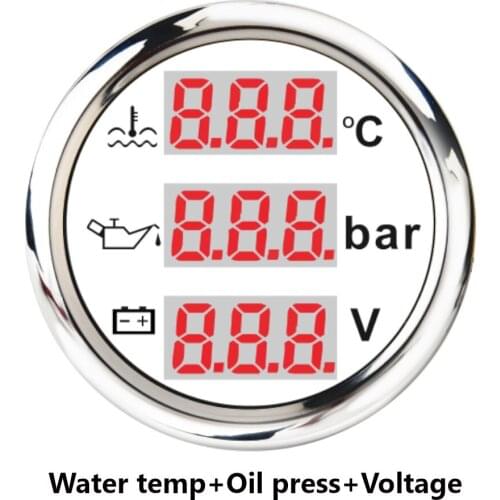 With Alarm 52mm 2'' Waterproof 3 in 1 Multi-Function Digital Gauge Meters Car Water Temp meter Oil Pressure Voltage Gauge 9-32V