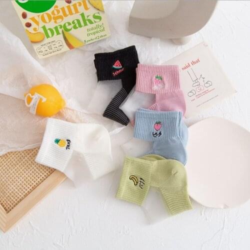 Socks Womens Card Silk Fruit Embroidery Womens Socks Spring And Summer New Style Japanese Cute College Style Thin Breathable H