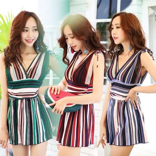 2021 New Sexy Stripe Swimwear Women Swimwear Push Up Swimsuit Monokini Beachwear Trikini Pad Bathing Suit Swimming Swimskirt