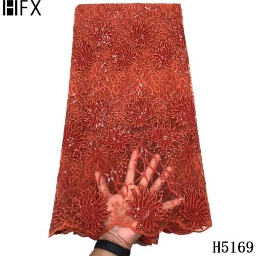 HFX New Arrival African Lace Fabric 2021 Sequins French Lace Net Lace Fabric Nigerian Lace Tulle Lace 5 yards For Wedding