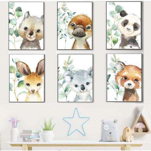 Panda Raccoon Koala Squirrel Kangaroo Platypus Wall Art Canvas Painting Nordic Posters And Prints Animal Pictures Boy Room Decor