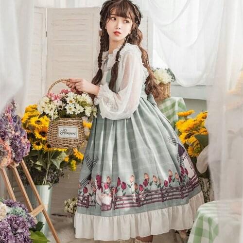 Sweet Lolita JSK Maid Dress Green Soft Girl Women Kawaii Princess Dresses Kawaii Fairy Daily Sleeveless Dress