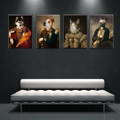 Customize Canvas Painting Funny Animals Pet Portrait Dog Cat Wolf Poster Prints Wall Art Pictures Kids Living Room Home Decora