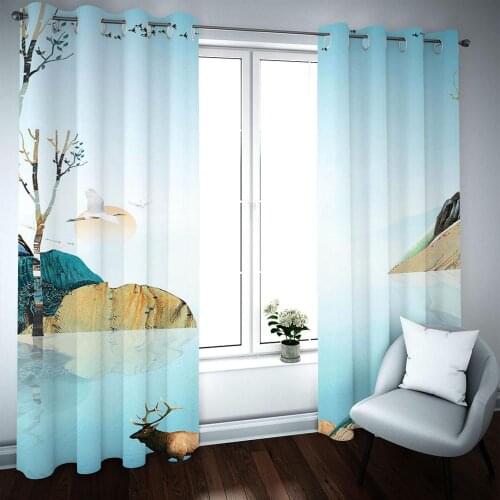 3D Curtain Luxury Blackout Window Curtain Living Room blue curtains Thick shading soundproof windproof curtain