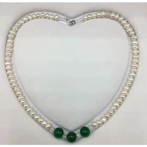 Hand knotted natural white flat freshwater pearls and blue stone long 45cm necklace