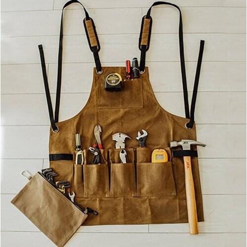 Garden Apron Men Women Waxed Canvas Apron For hardware Multi Pockets Unisex Vintage strong tool Apron