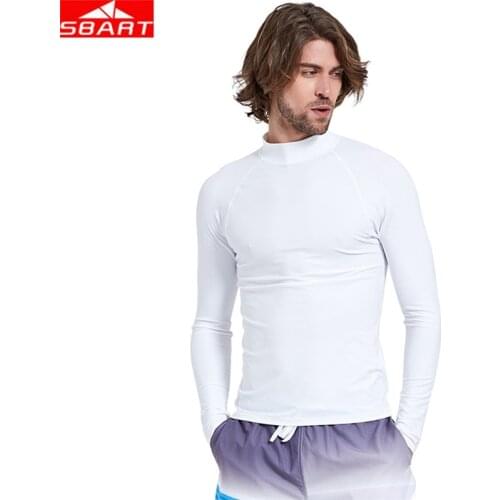 SBART Mens Skins UPF 50+ Long Sleeve Sun Rashguard Shirt Tops Swimming Surfing Snorkeling Diving Tee Basic Layer Wetsuit White