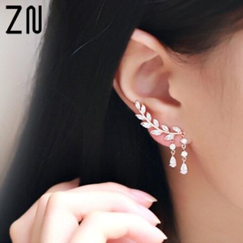 ZN Fashion Earrings Crystal Jewelry Leaves Tassel Women Zircon Ear Stud Earrings