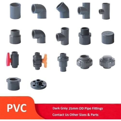 Dark Grey PVC 25mm ID Pressure Pipe Fittings Metric Solvent Weld Industrial Pressure Grade Aquarium Pond Pool Garden DIY