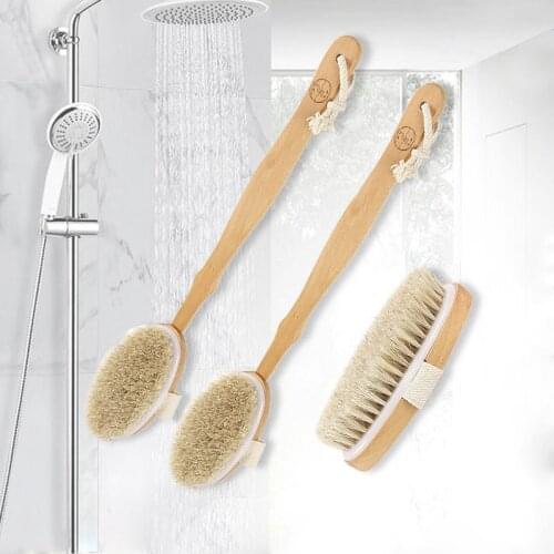 Bath Body Brush Back Scrubber Exfoliating Body Massager Long Handle Shower Brush with Shower Feature