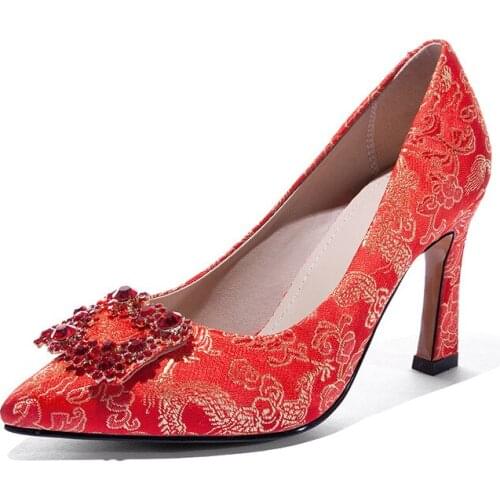 Chinese wind 2019 new age season high with shallow mouth pointed wedding shoe 40-43