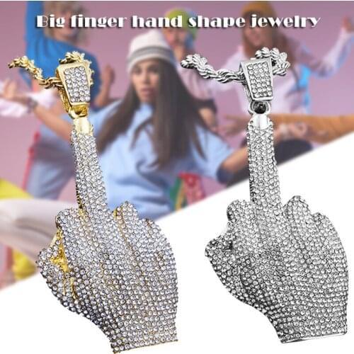 Hip Hop Big Pendant Necklace with Rhinestones Rope Chain Exquisite Jewelry for Unisex SANA889