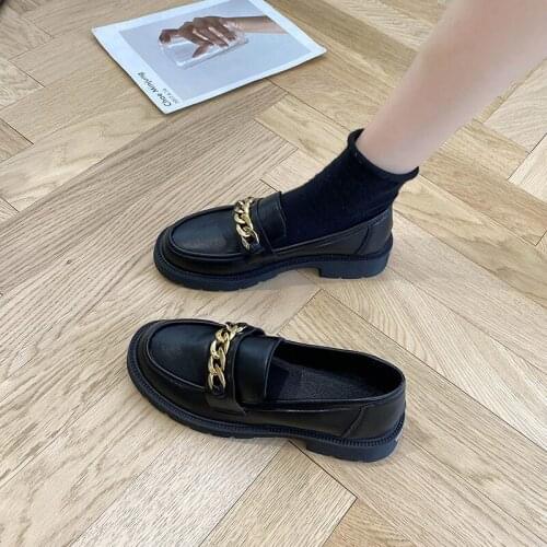 Spring Classic Girls Student Black Leather Shoes Vintage Flats Loafers 2021 Autumn Women Lace UP Chunky Platform Oxford Shoes