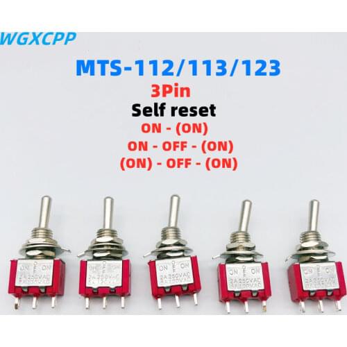 1/5pcs red mini 3pin 6mm 2/3 position self-resetting toggle switches ON-(ON)DPDT mini toggle switches 6A/125V 3A/250V AC MTS-112