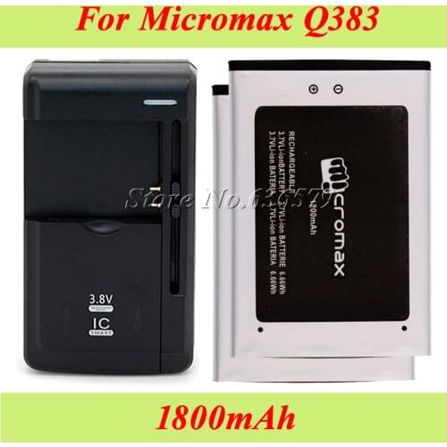 1LOT=2PCS For Micromax Q383 Battery 1800mAh Accumulator+1PC Universal Charger