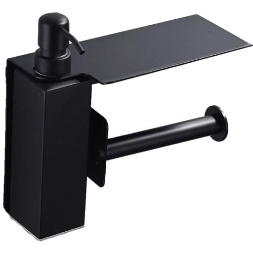 1pc 304 Stainless Steel Black Soap Dispenser With Toilet Public Toilet Roll Tissue Rack Paper Holder