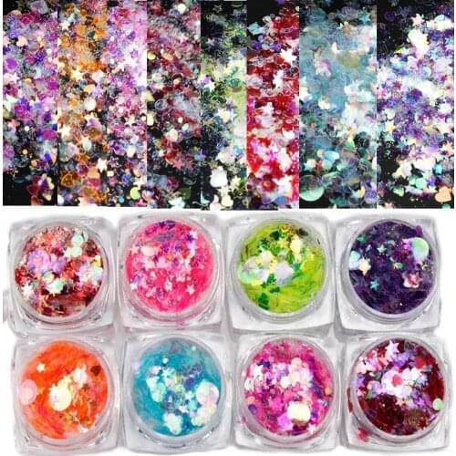 10g/Jar Holographic Star/Round/Heart Mix Nail Art Flakes Mermaid Mirror Irregular Paillette Sequins Laser Shiny Nail Flakes MD14
