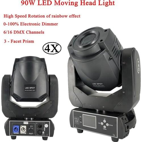 4Pcs/Lot DJ Light 90W LED SPOT Moving Head Light High Speed Rotation of Rainbow Effect Light DMX512 Disco Sound Party Lights