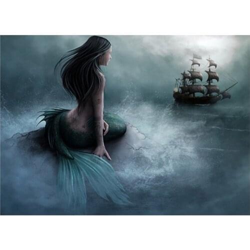 Mermaid Ship At Night diamond painting square/round diamond picture of rhinestone mosaic daimond embroidery landscape TT3712