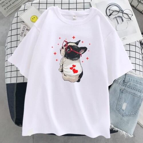 American Boston Terrier Funny Cute Dog Women Tshirt Fashion Loose Tops Summer Breathable Short Sleeve Casual Soft T-Shirt Women