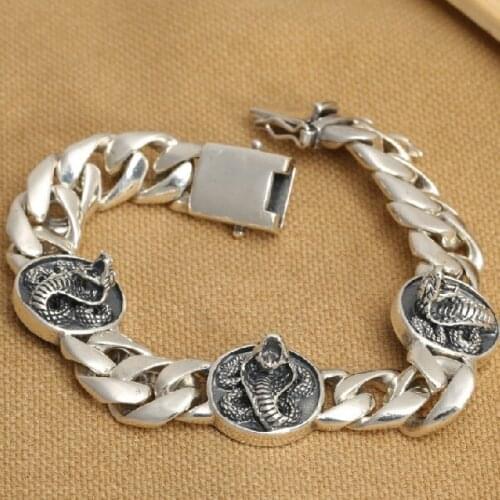Handmade Thai 925 Siilver Snake Chain Bracelet 215mm Sterling Silver Man Bracelet Jewelry Gift Man Jewelry