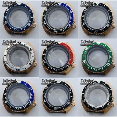 Miuksi 45mm rose gold sterile case sapphire glass black red blue bezel fit NH35 NH36 movement