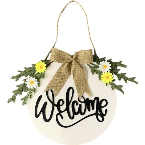 Welcome Sgin Door Decor Rabbit Easter Wreath Hang High Quality Beautiful Durable Cloth Wood Crafts Ornaments Wall Decoration